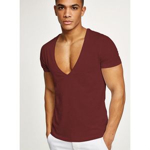 Camicia in puro cotone Homme Running Uomo Profondo scollo a V T-shirt Quick Dry Uomo sexy Top Sport Fitness da uomo T-shirt da palestra T-shirt muscolari