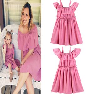 INS Abito estivo per madre e figlia con bordo in foglia di loto look familiare abbigliamento abito tessuto abito mamma genitore-figlio A-682