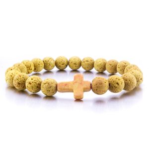 Perline colorate in pietra lavica da 8 mm Bracciale con ciondolo a forma di croce Braccialetti con diffusore di profumo di olio essenziale Gioielli per yoga da donna