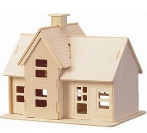 Building Toys Wooden Build House Miniature 3D Puzzle DIY Country Station Design Scale Models 19.5*14.5*16CM Factory Wholesale 2 Pcs Or More