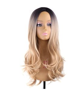 Products Black To Blonde Wig Dark Roots , Body Wave Long Wigs Synthetic Hair Ombre Pruik