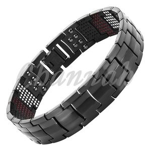 Men's Black Pure Titanium Magnetic Bracelet For Men 4in1 Magnets Negative Ions Germanium Health Bracelets jewelry