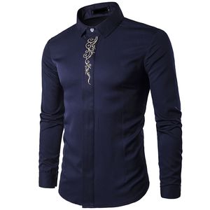 Novo 2018 primavera Outono Outfit Bordado de Alta Grade Hidden-Interlocking Manga Longa Roupas Masculinas Tuxedo Vestido de Noite Camisas