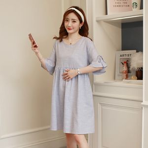 Summer Fashion Maternity Nursing Dress Striped Cotton Loose Breastfeeding Clothes for Pregnant Women Pregnancy Casual Wear