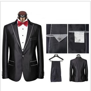 Anpassa Black Groom Tuxedos Peak Lapel One Back Vent Vent Groomsmen Blazer Män Business Formell Prom Suit (Jacka + Byxor + Bows Slips) 206