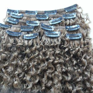 Brazylijski Kręcący Włosy Klips Weft W Ludzkich Przedłużanie Włosów Nieprzetworzone Natural Black Brown Kolor 10-28 cal Afro Kinky Curl Style