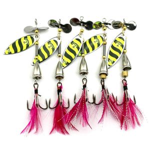 5PCs Feather Fishing Hooks, Rooster Tail, Fiske Spinnare Sked Lures Roterbar Inline Bassöring Fiskehantering Baits 9,5cm-8.7g Spinners, S