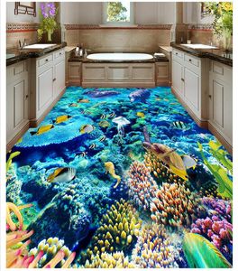 Stora anpassade väggmålningar tapeter vackra undervattensvärld delfin badrum sovrum 3d våning målning inomhusdekor