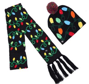 WinterBright LED Knit Hat & Scarf Set - Flashing Lights, Warm & Cozy, Perfect for Xmas Parties, Gifts & Stockings