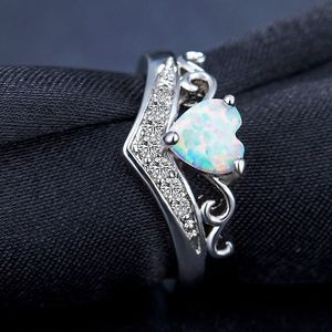 Fashion White Fire Opal Natural Stone heart Crystal Rings Women Ladies Ring Gifts Jewelry Wedding Party Anniversary ring drop shipping