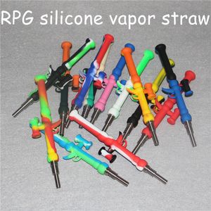 10mm Silicone Nectar Kits Smoking Dab Straw Pipes with Titanium Stainless Steel Tip Silicon Hookahs Pipe DHL