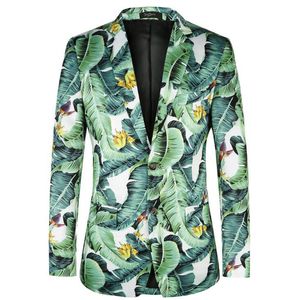 Fashion Printed Mens Blazers New Arrivals Banana Leaf Pattern Floral Suit Jackets For Men Plug Size 4XL