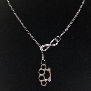 Wholesale brass knuckles jewelry for sale - Group buy 5PCS Brass Knuckle Dusters Aum Ohm Om Yoga Guardian Angel ign of the horns Infinity Sweater Chain Pendant Necklace Jewelry