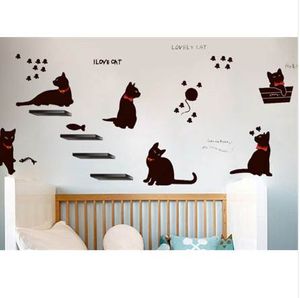 Vinil Duvar Çıkartmaları Duvar Kağıdı Hayvan Karikatür Siyah Kedi Aile Oturma Odası Kanepe Duvar Çıkartmaları Ev Dekorasyon Posteri Ev Dekorasyonu