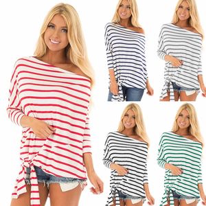 Women Off Shoulder Striped Autumn Tops 2018 Autumn Fashion Inclined Shoulder Batwing t-shirt Women Casual Blouse Loose Tops