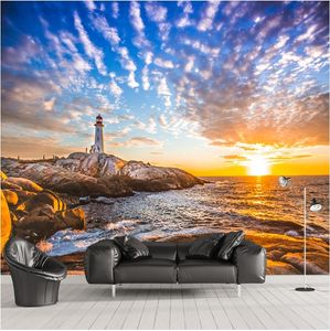 Personalizado qualquer pintura mural da parede tamanho 3D papéis de parede de moda moderna, Sunset, farol adesivo Wall