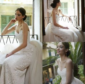 Splendidi abiti da sposa a sirena con strascico staccabile Sweetheart Appliques in pizzo Perline Sweep Train Abiti da sposa country Robe De Mari￩e