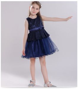 Girls Knee Length Formal Dresses Princess Wedding Sleeveless Navy Blue Baby Girl Tutu Ball Gown Dress 18052601