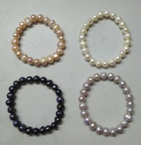 white / Pink / black / purple 100% natural Freshwater Irregular Pearl Bracelet 8-12mm Beaded Stretch Bracelet Elastic Bridal Bracelet