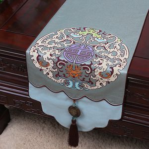 Tjock lyxig jade kinesisk silke satin bord löpare bröllopsfest hög densitet drake damask middag bordduk löpare rektangulär 200x33 cm