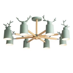 Post moderno simples macaron pingente luzes buckhorn modelo Ferro arte abajur lâmpada de madeira corpo preto branco verde amarelo colorido pendurado lâmpada
