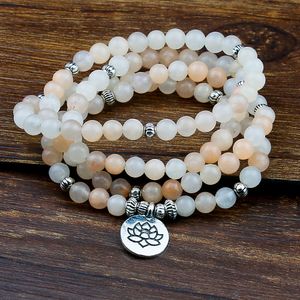 6mm 108 Koraliki modlitwy Mala Bransoletka Pink Aventurine Wrapped Nadgarstki Lotus Charm Bransoletka dla Unisex Buddha Yoga Jewelry