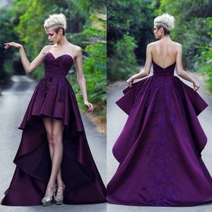 Abiti da ballo sexy viola 2019 Sweetheart Backless High Low Abiti da sera convenzionali Abito da cocktail party di laurea Vestido de Festa Custom