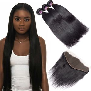 8A Barato Cabelo Humano Em Linha Reta Brasileira Feixes com Frontal 100% Não Transformados Brasileiro Virgem Do Cabelo Humano Weave Remy Extensões de Cabelo Bundles