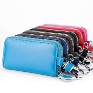 Top Grade Zipper Key Holder Card Holder inside Zipper Car key Bag Multifunction Hook Case Multicolor Soft Leather Key Wallet