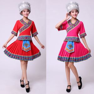 Chinês tradicional Hmong traje (top + plissado saias) conjuntos de roupas miao dança vestido de dança folclórica chinesa desgaste do estágio das mulheres