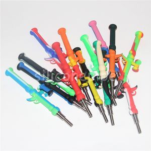 Silicone Nectar with GR2 Titanium Nail Mini Hookahs Bongs Water Pipes 10mm Concentrate Dab Straw Silicon Oil Rigs