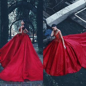 Luksusowy Custom Made Prom Dress Brand New Red Głębokie V Neck Cekiny Aplikacja Zroszony Sweep Pociąg Suknia Balowa Suknie Wieczorne Dresses Backles