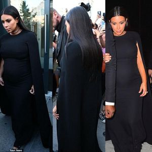 Kim Kardashian Black Celebrity Red Carpet Dresses Maternity Evening Gowns Wear for Pregnant prom Party Dress Cape robe de soiree