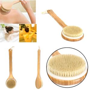 40cm Round Shape Bristle Long Handle Wooden Bath Shower Body Back Brush Spa Scrubber Soap Cleaner Exfoliating Bathroom Tools