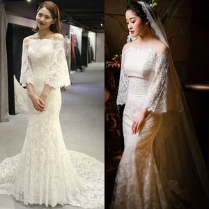 Fairy Lace Mermaid Wedding Dress Strapless Zipper Back Lace Sweep Train Long Bridal Gown vestido de novia robe de mariée