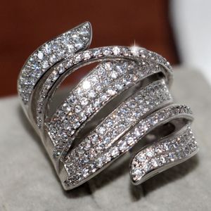Storlek 5-10 Hot Sale Big Promotion Luxury Smycken Stunning 925 Sterling Silver Fylld Pave Full White Sapphire CZ Diamond Women Wide Band Ring