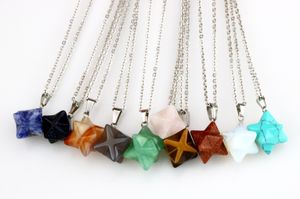 Bohemian Natural Stone Necklace for Girl Turquoise Opal Pink Crystal Lazuli Polyhedral Reiki Pendant Necklace
