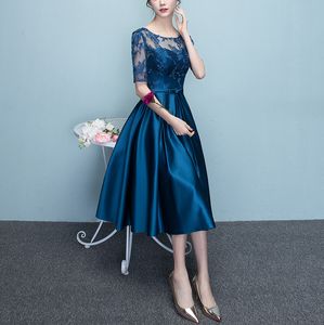 Elegant Moder av brudklänningarna Satin med Tulle Lace Zipper Back Tea Längd Mor av brudklänningen Billiga Plus Storlek