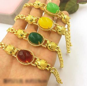 European currency Gold ornaments Gold bracelet Leopard head gems men women Fashion simple Vietnamese gold dust Bracelet 4 color choice