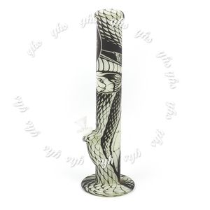 Black Python pattern silicone water bong hookah set smoking glass bubbler glow in the dark beaker base 355mm tall Pipes printing bongs liquid pipe