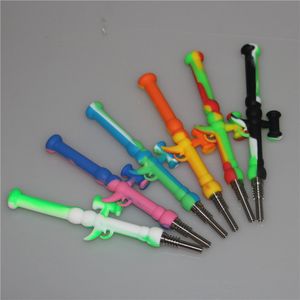 Rocket gun shape Smoking silicone pipe bong kit portable Concentrate smoke Pipe with Titanium Tip Dab Straw Oil Rigs