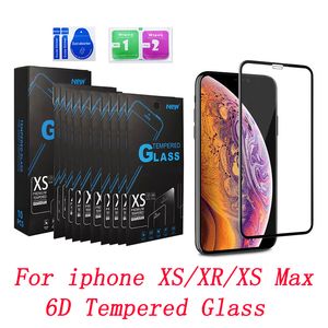 6d cobertura completa protetor de tela anti-bolha 9 h dureza resistente a riscos de vidro temperado para iphone xs xr xs max com pacote de varejo