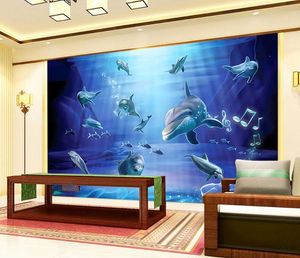 Dolphin Stereo Underwater World 3D TV Bakgrundsvägg Bakgrundsbilder för vardagsrum