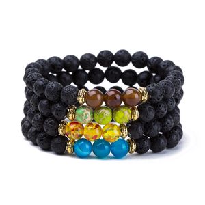 Natural Black Lava Stone Stands Zroszony Elastyczne Charm Bransoletki Dla Kobiet Mężczyzn Yoga Party Club Biżuteria