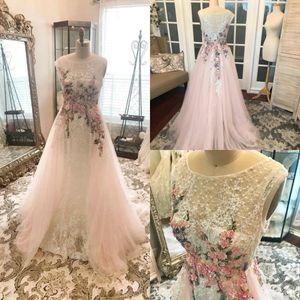 2019 Fairy Prom Dresses With Detachable Train Jewel Neck Lace Pearls Sleeveless Evening Dress Party Wear Real Pictures Special Gowns