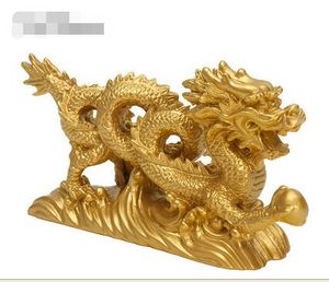 KiWarm Classic 6.3" Chinese Geomancy Gold Dragon Figurine Statue Ornaments for Luck and Success Decoration Home Craft