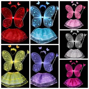 Flickor Kids Angel Fairy Butterfly Wing Wand Headband Fancy Dress Performance Costume Cosplay DDA765 Party Supplies