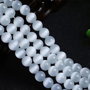 6mm 8mm 10mm 12mm Round White Cat Eye Stone Beads Strand 15 Inch Jewelry Making Beads Opal Stone Loose Bead DIY Accessories