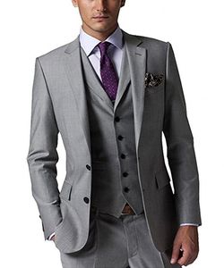 best selling Custom Made Groom Tuxedos Light Grey Groomsmen Custom Made Side Vent Best Man Suit Wedding Men Suits Bridegroom (Jacket+Pants+Tie+Vest) G379