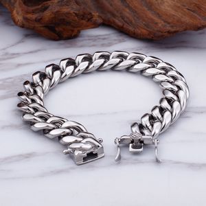 8mm / 10mm / 12mm / 14mm högkvalificerad 316L Rostfritt stål Silver Simple Herr Hip-Hop Cuban Curb Link Kedja Armband Bangle Fashion Toggle Clasp